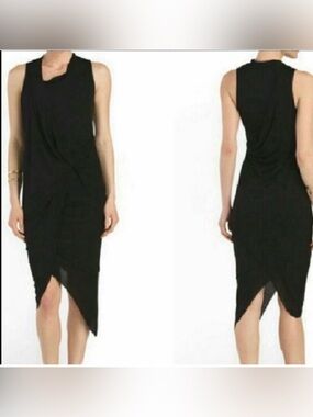 Helmut Lang Sleeveless Black Asymmetric Draped Women’s Dress